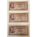 CEYLON 1949 . FIFTY 50  CENTS BANKNOTES . CONSECUTIVE TRIO